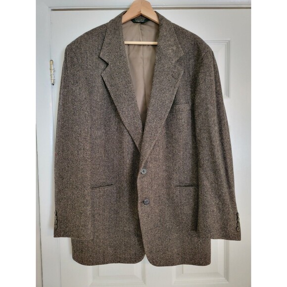 VTG Nordstom Broadmoore & Pike 46L Mens Herringbone Wool Brown Blazer Made USA